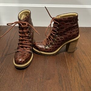 Diesel Women’s Brown Leather Heeled Lace Up Boots Size 38/7.5